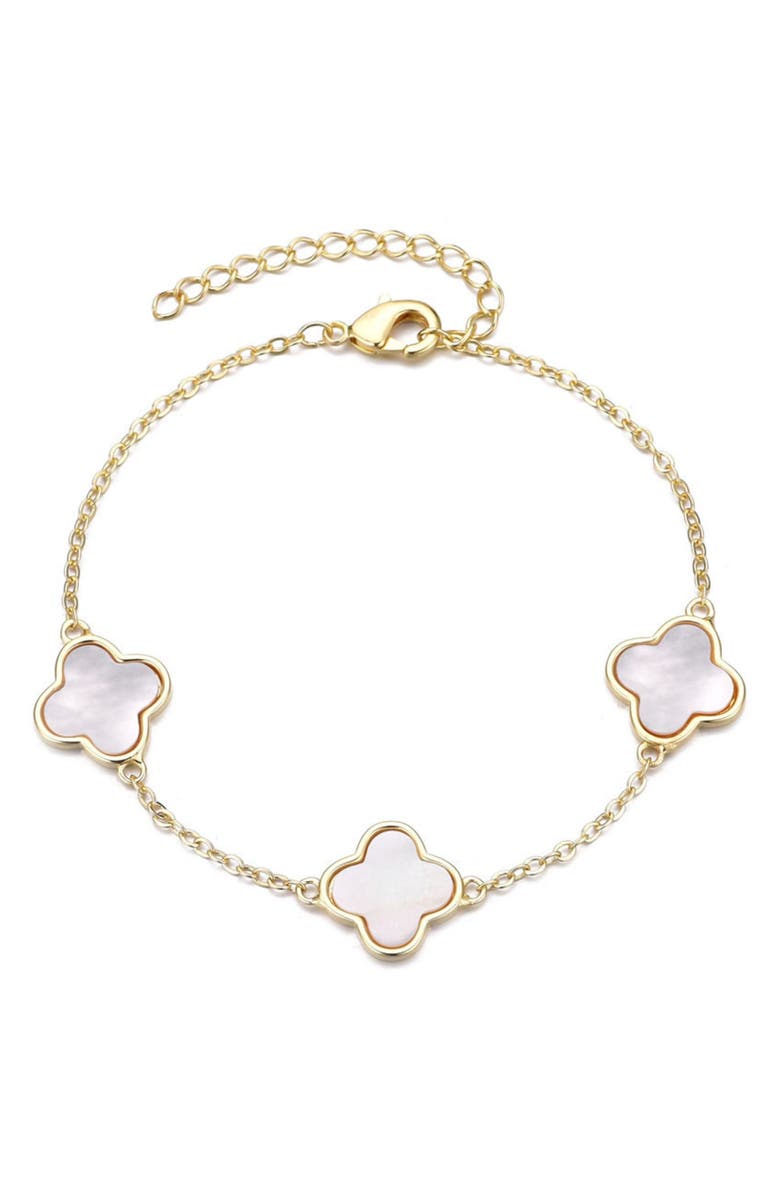 Adornia Mother-of-Pearl Clover Station Bracelet, Main, color, Gold-White