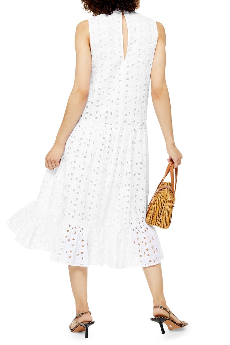 Chuck-On Broderie Sleeveless Midi Dress, Alternate, color, WHITE