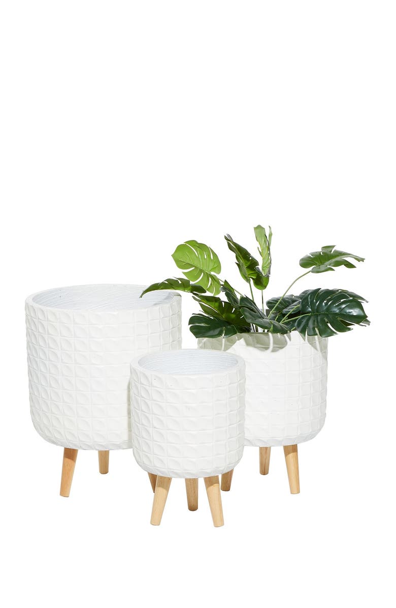 COSMO BY COSMOPOLITAN White Magnesium Oxide Contemporary Planter with Wood Legs - Set of 3, Alternate, color,