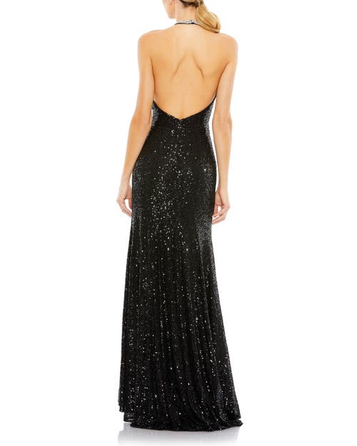 Mac Duggal Ieena Sequin High-neck Rhinestone-trim Column Gown