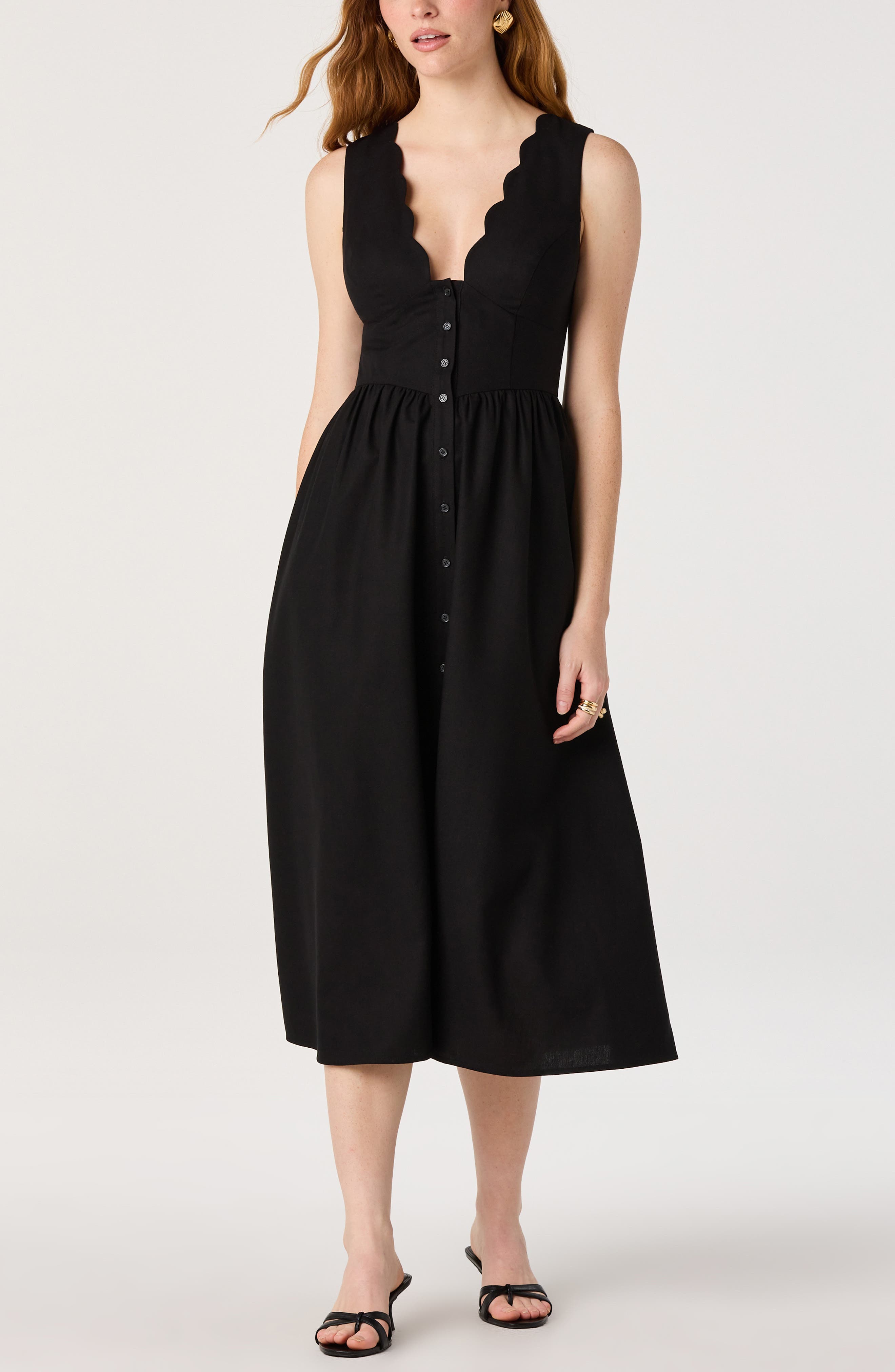 ASTR the Label Cory Scallop Neck Sleeveless Midi Shirtdress — фото 4