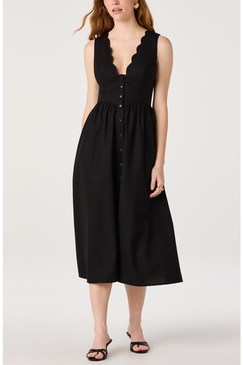 Cory Scallop Neck Sleeveless Midi Shirtdress, Alternate, color, BLACK