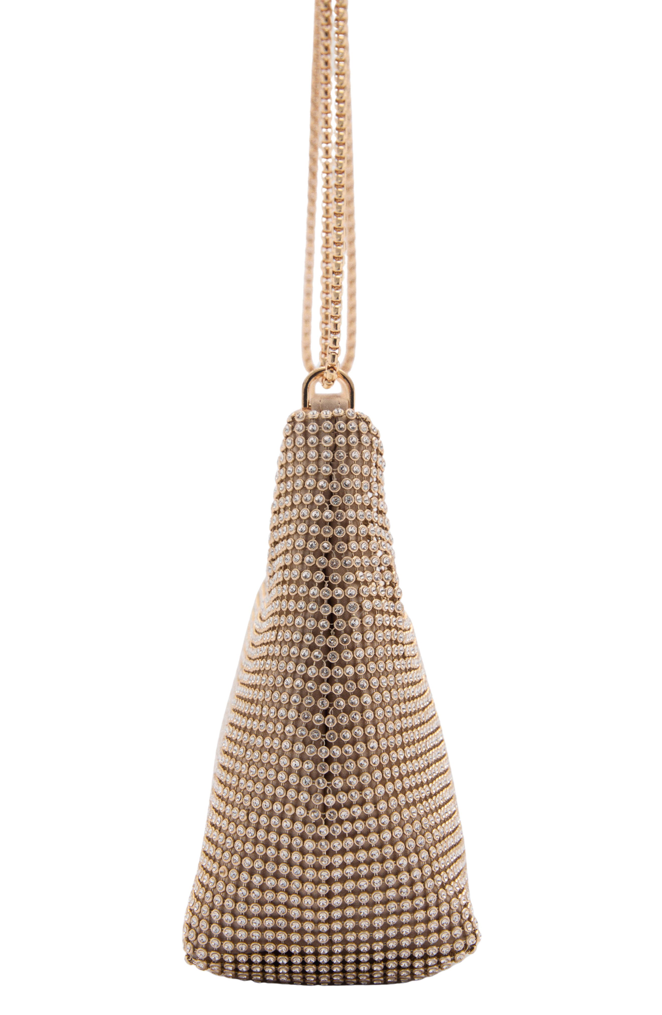 MANGO Chain Strap Crystal Shoulder Bag, Alternate, color, Gold