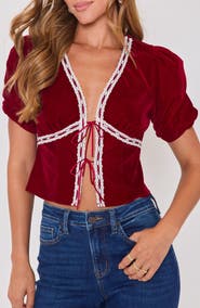 VICI Collection Pretty Please Velvet Tie Front Top