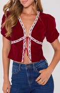 VICI Collection Pretty Please Velvet Tie Front Top