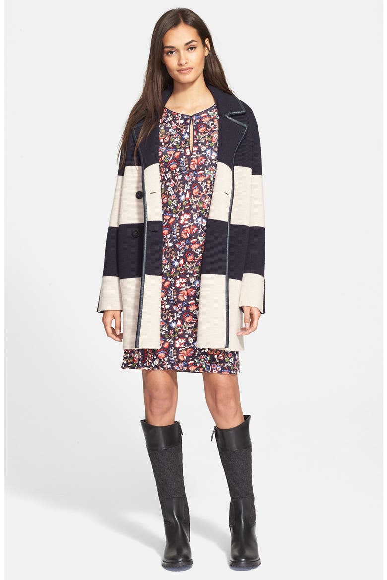 Colorblock Heavyweight Merino Wool Coat, Alternate, color, NAVY/ OATMEAL STRIPE