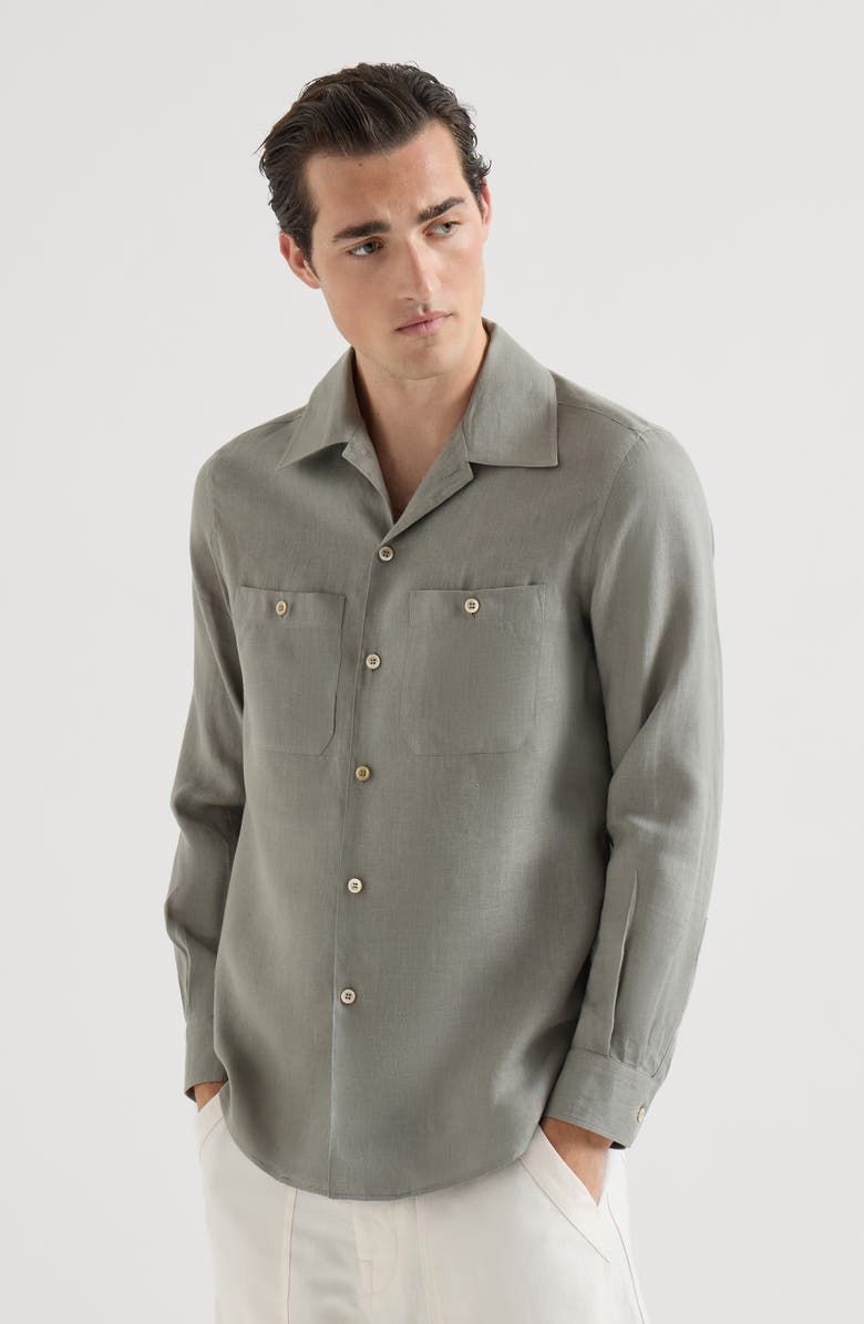 Brunello Cucinelli Shirt with chest pockets, Alternate, color, Khaki