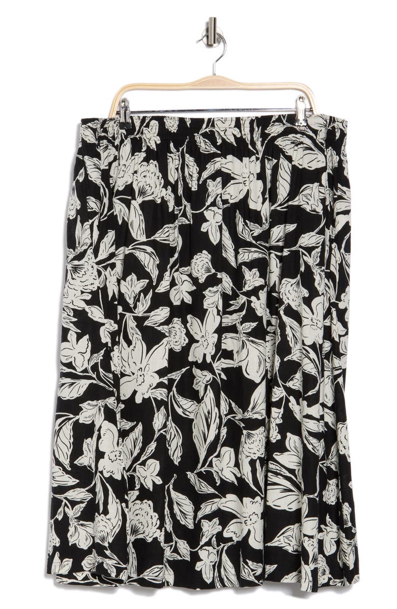 Caslon<sup>®</sup> Floral Linen Blend Pull-On Skirt, Alternate, color, Black- Ivory Victoria Blossom