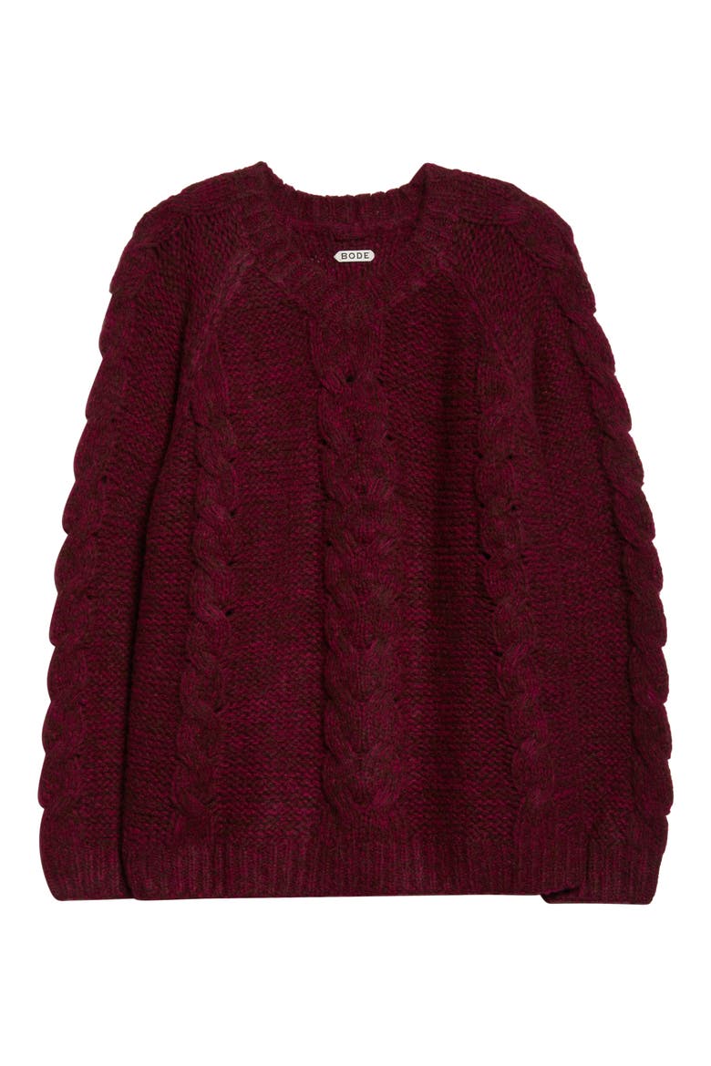 Eiderdown Alpaca Blend Cable Sweater, Alternate, color, MAROON