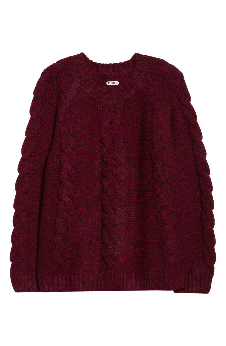 Bode Eiderdown Alpaca Blend Cable Sweater, Alternate, color, Maroon