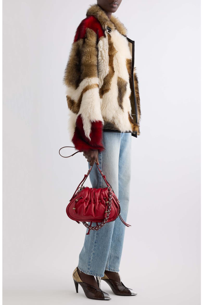 Roama Print Genuine Shearling Jacket, Alternate, color, ECRU/ RED