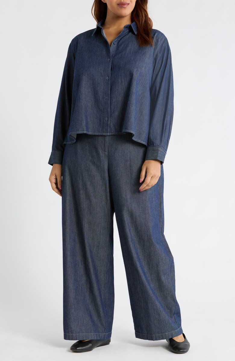Eileen Fisher Button Front Denim Shirt, Alternate, color, Dark Indigo