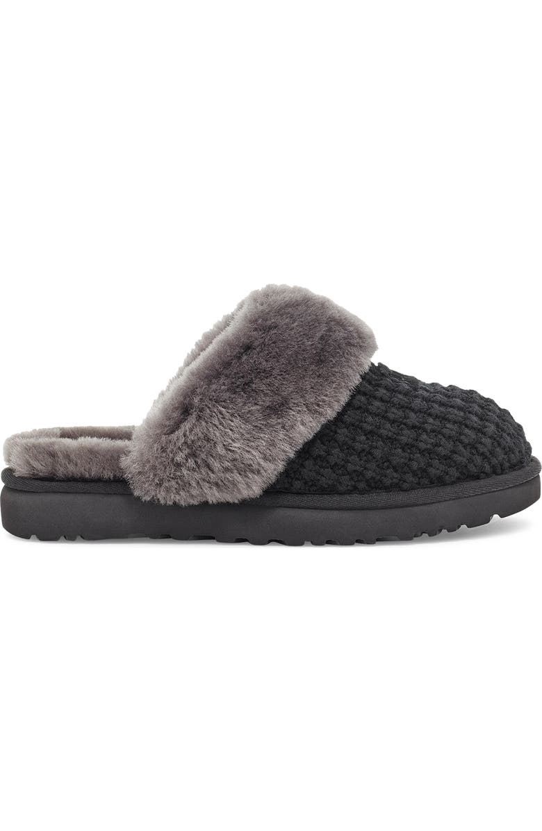 UGG<sup>®</sup> Cozy Knit Genuine Shearling Slipper, Alternate, color, Black Knit