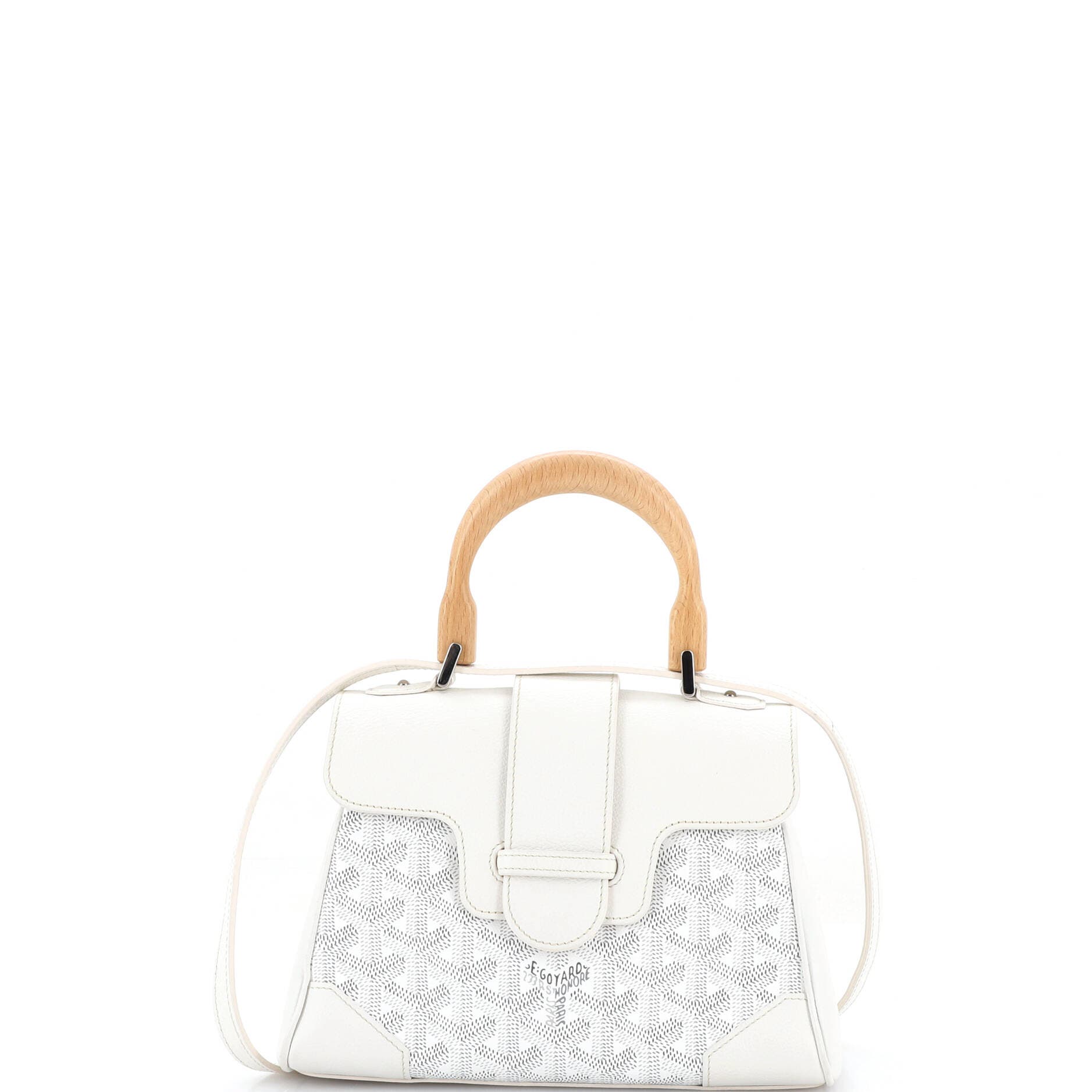 Pre-Owned Goyard Saigon Top Handle Bag Coated Canvas with Leather Mini, Main, color, White