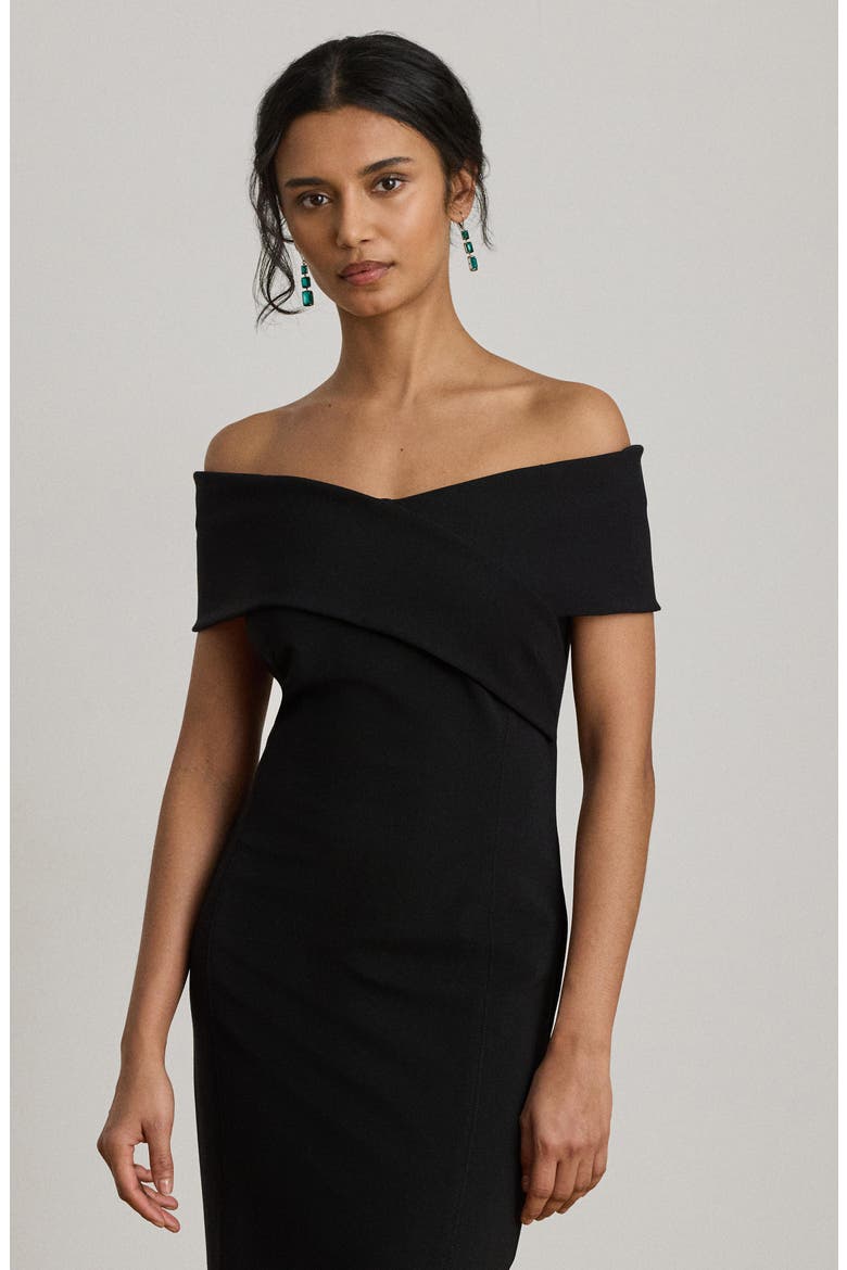 Off the Shoulder Faille Gown, Alternate, color, BLACK