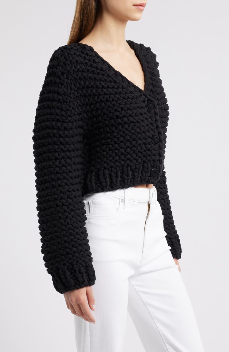 FRAME The Bubble Cotton Blend Crop Cardigan, Alternate, color, Black