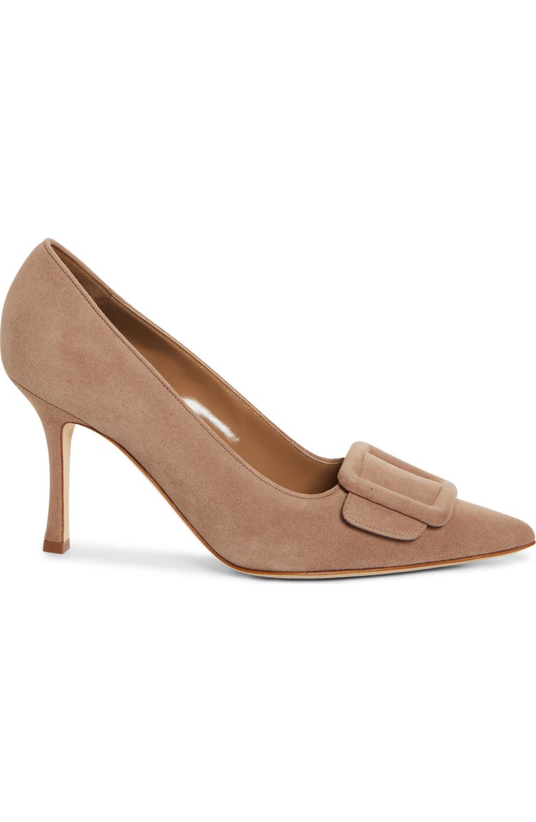 Manolo Blahnik Maysale Buckle Pointed Toe Pump, Alternate, color, Dark Beige
