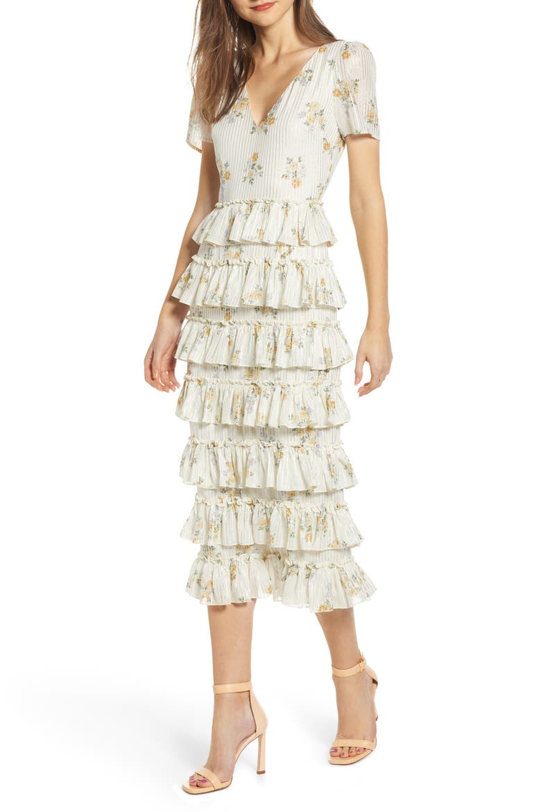 Darlene Tiered Ruffle Dress, Main, color, IVORY DITSY FLORAL