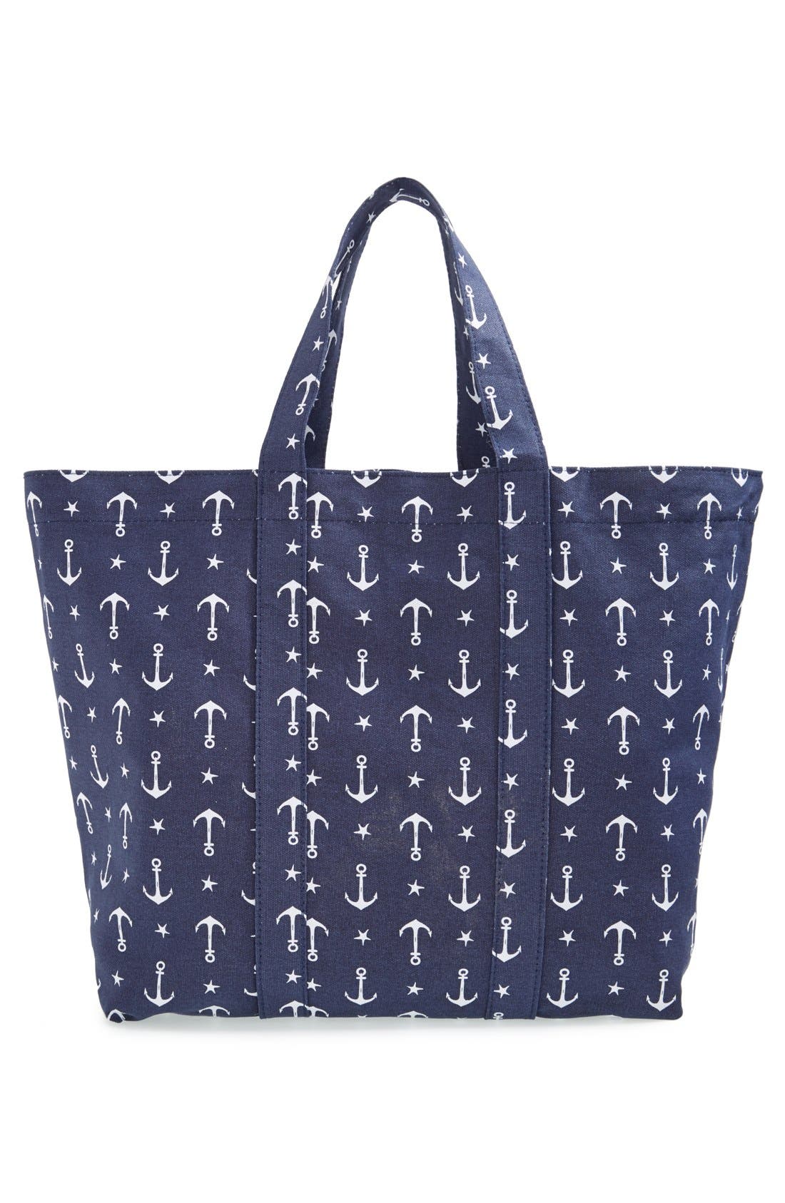 Anchor Print Beach Bag, Alternate, color, NAVY/ WHITE