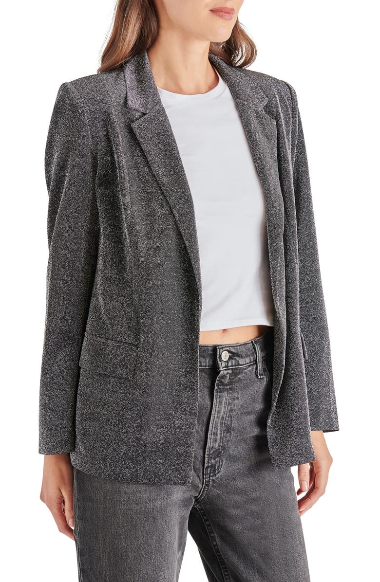 Steve Madden Payton Metallic Open Front Blazer, Alternate, color, Black