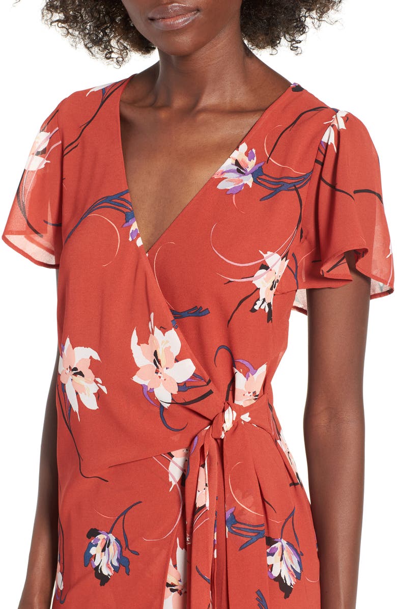 Row A Floral Surplice Midi Dress, Alternate, color,