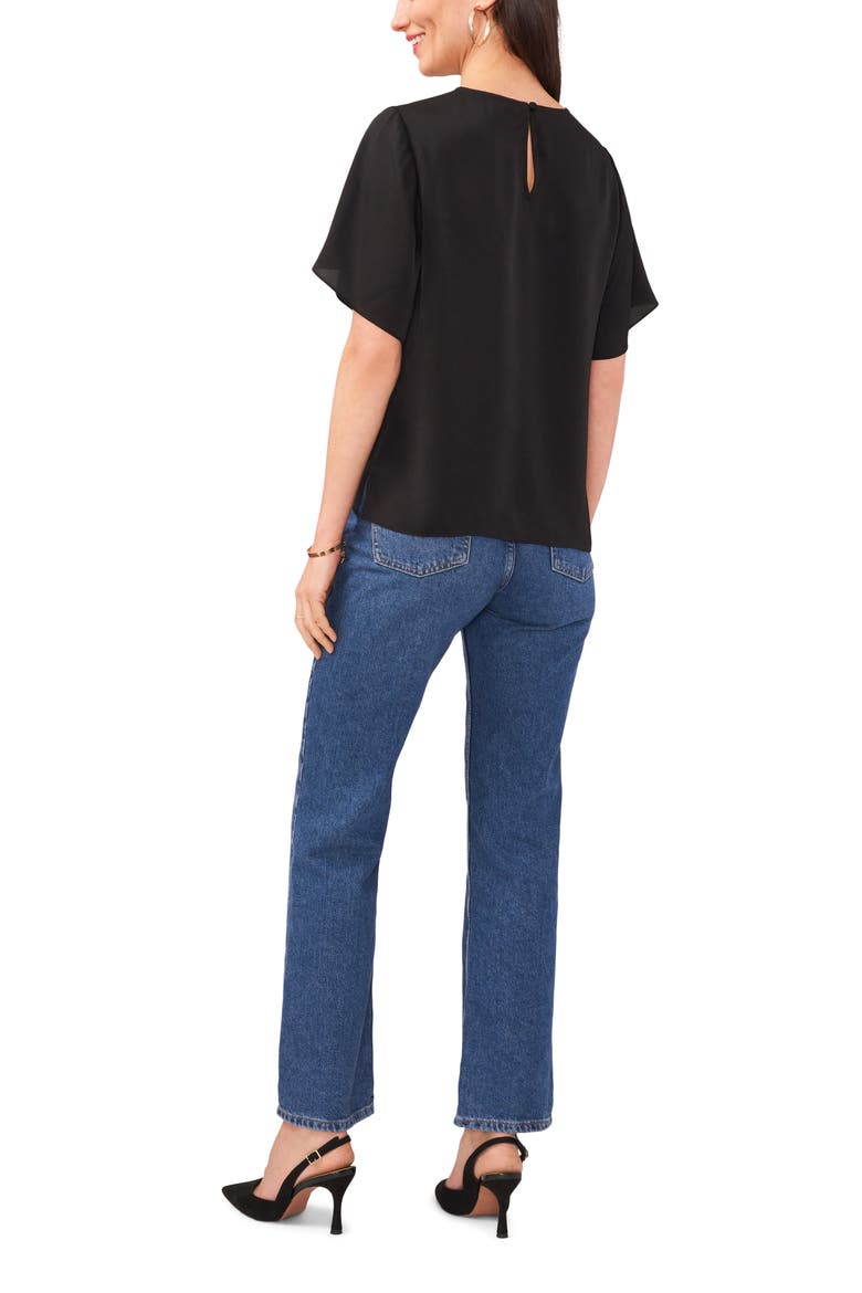 Flutter Sleeve Hammered Satin Blouse, Alternate, color, RICH BLACK