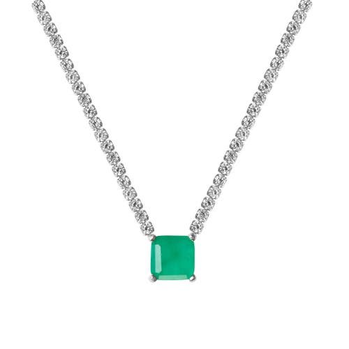 Gemma Azzurro Square Emerald Tennis Necklace In Green