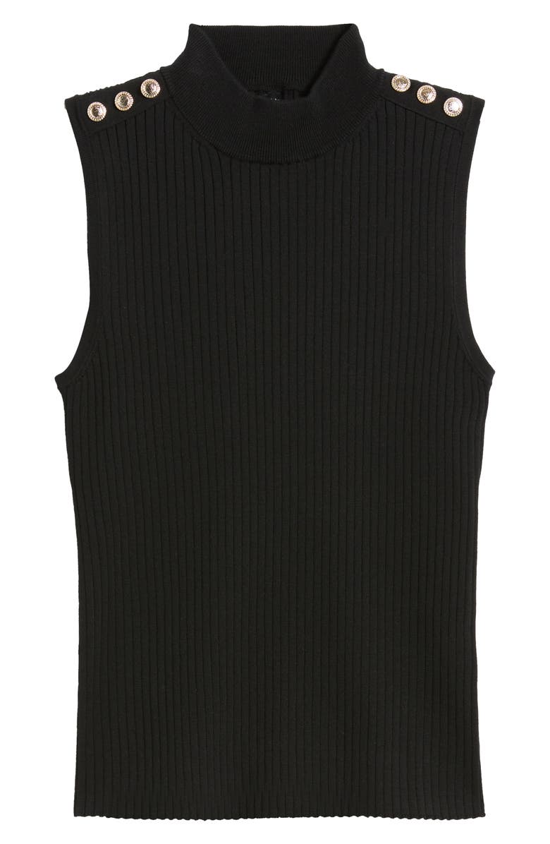 Elie Tahari The Suri Sleeveless Mock Neck Rib Top, Alternate, color, Noir