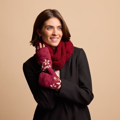 Feelgoodz Artisan Crafted Fleece Lined Viola Fingerless Gloves In Burgundy