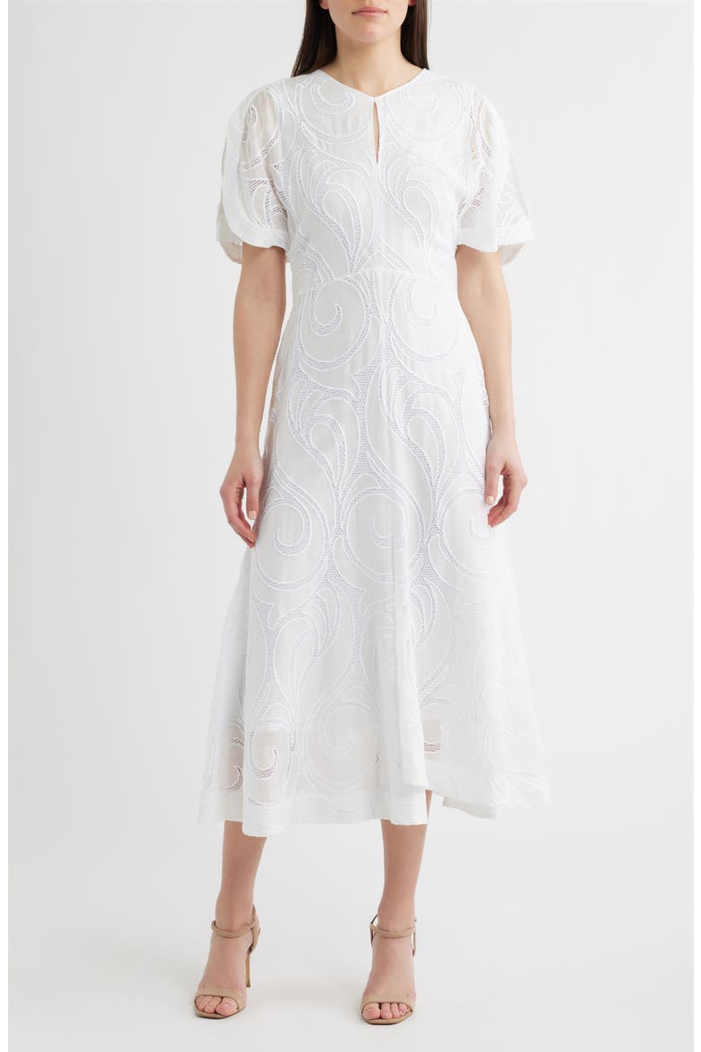 Denazal Embroidered Midi Dress, Main, color, SOFT CREAM