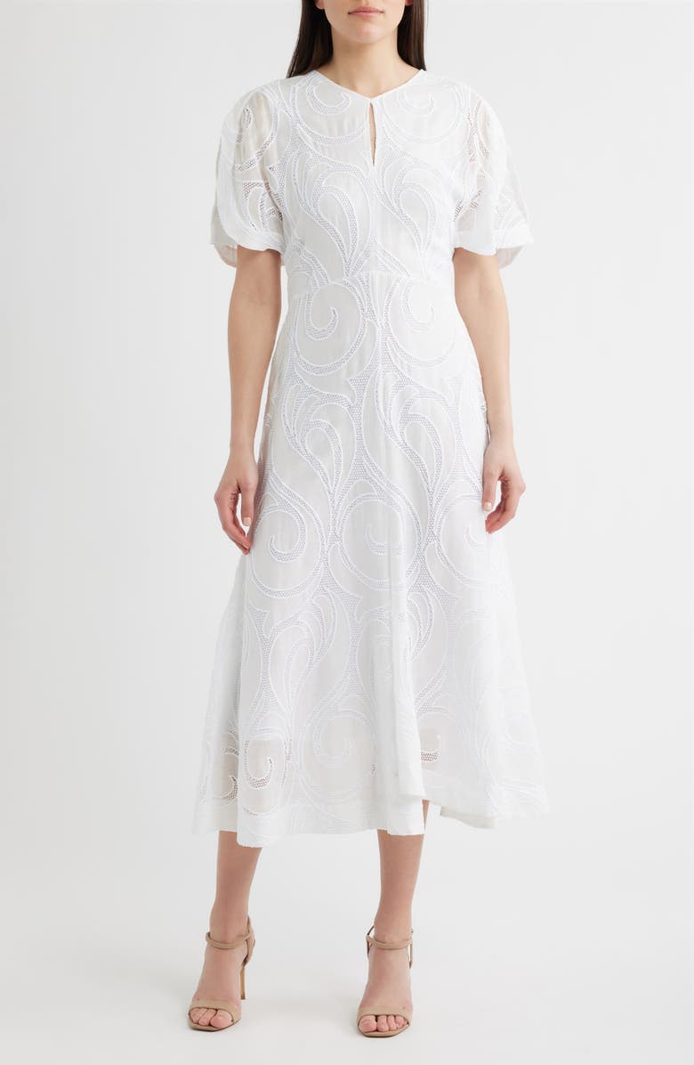 BOSS Denazal Embroidered Midi Dress, Main, color, Soft Cream