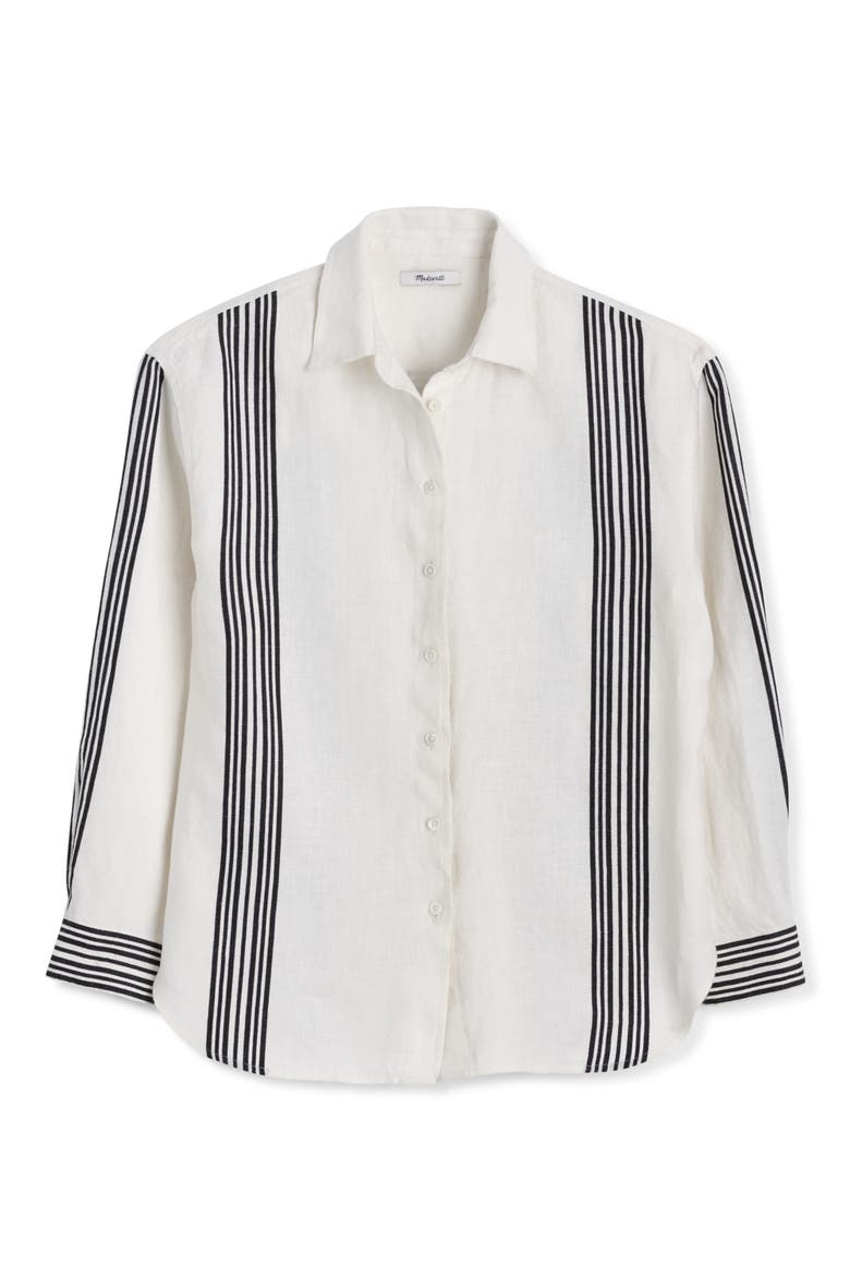 Vertical Stripe Linen Blend Button-Up Shirt, Alternate, color, BOLD PLACEMENT STRIPE BLACK