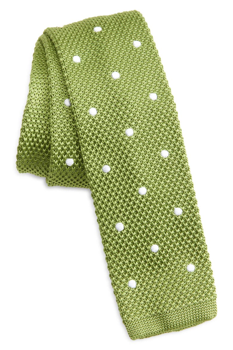 Moss Green Polka Dot Knit Silk Tie, Main, color, MOSSGREEN
