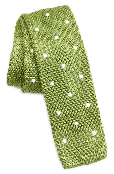 Moss Green Polka Dot Knit Silk Tie