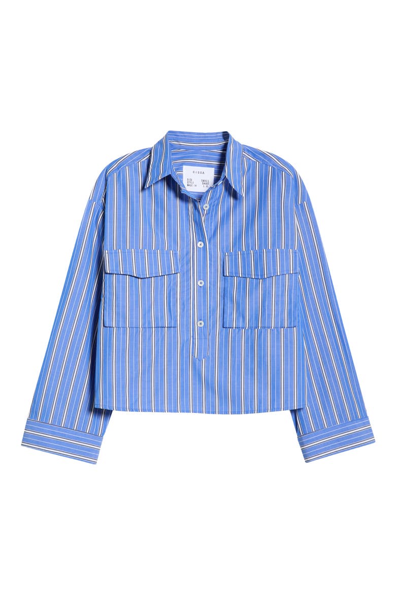 Stripe Double Pocket Cotton Button-Up Shirt, Alternate, color, BLUE ROWAN STRIPE
