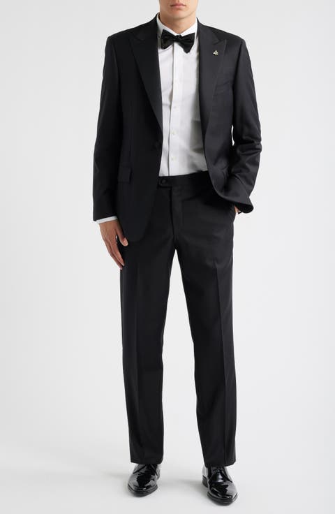 Peaked Lapel Black Wool Tuxedo (Regular & Big)