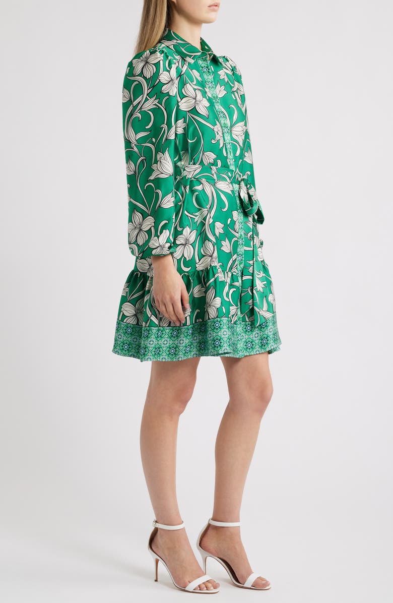 Anne Klein Floral Long Sleeve Tiered Shirtdress, Alternate, color, 