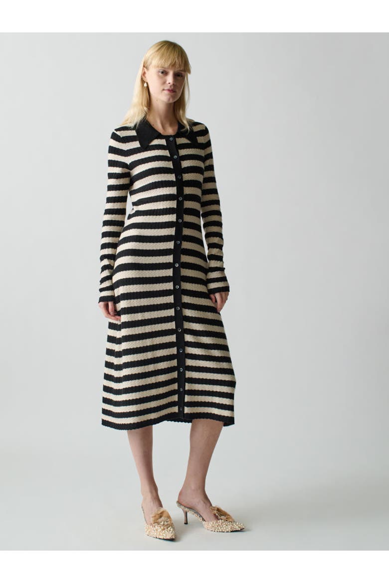 Morrissey Textured Stripe Button-Thru Dress, Main, color, Jet