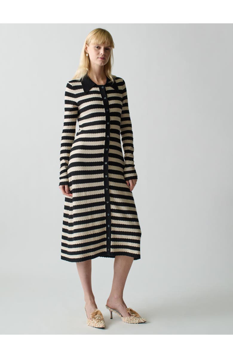 Lingua Franca Morrissey Textured Stripe Button-Thru Dress, Main, color, 