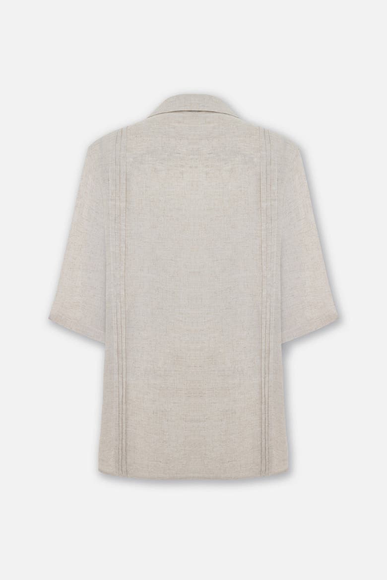 Daydreamers Short Sleeve Linen Shirt With Stitch Detail, Alternate, color, Beige