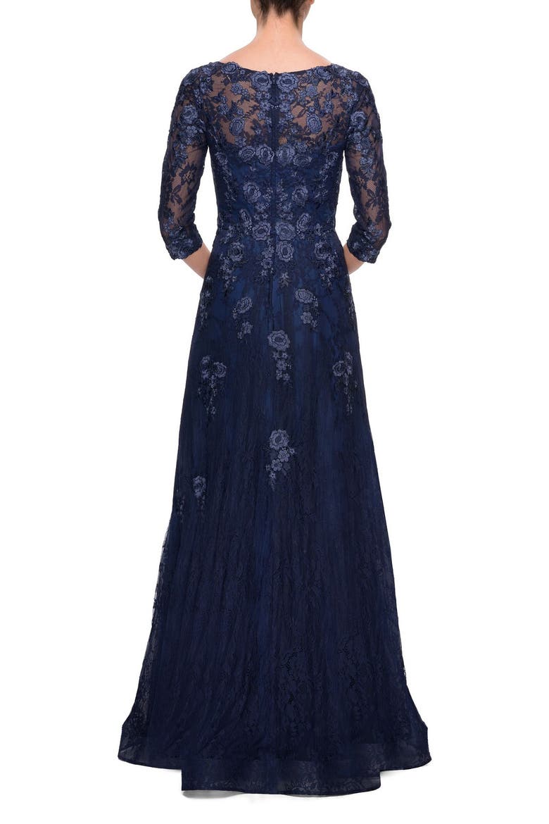Embroidered Lace Gown, Alternate, color, NAVY
