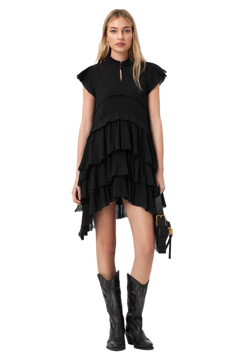 Cavalry Layered Ruffle High-Low Dress, Alternate, color, BLACK