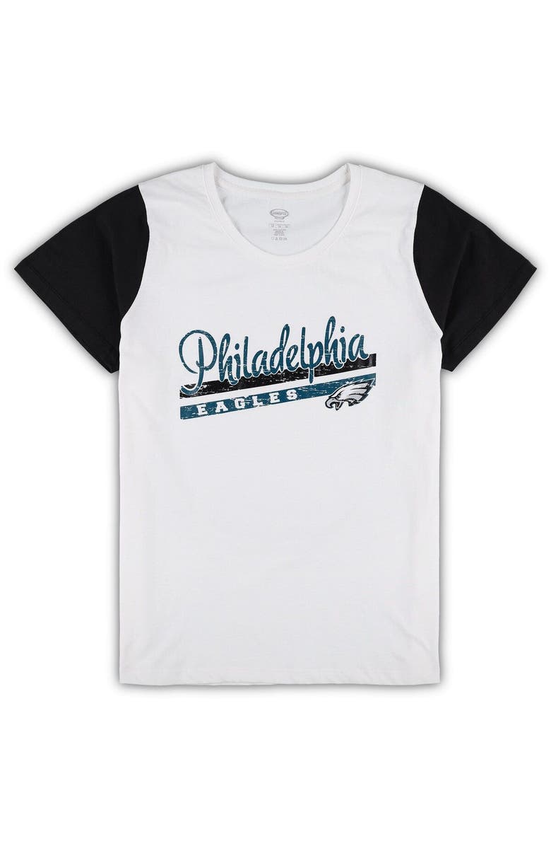 CONCEPTS SPORT Women's Concepts Sport White/Black Philadelphia Eagles Plus Size Downfield T-Shirt & Shorts Sleep Set, Alternate, color, 