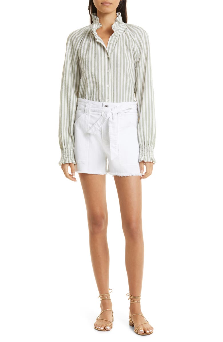 Veronica Beard Calisto Stripe Ruffle Stretch Cotton Shirt, Alternate, color,