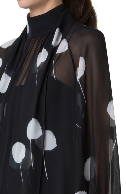 Shop Akris Dandelion Print Semisheer Silk Georgette Shirt In Black-ecru