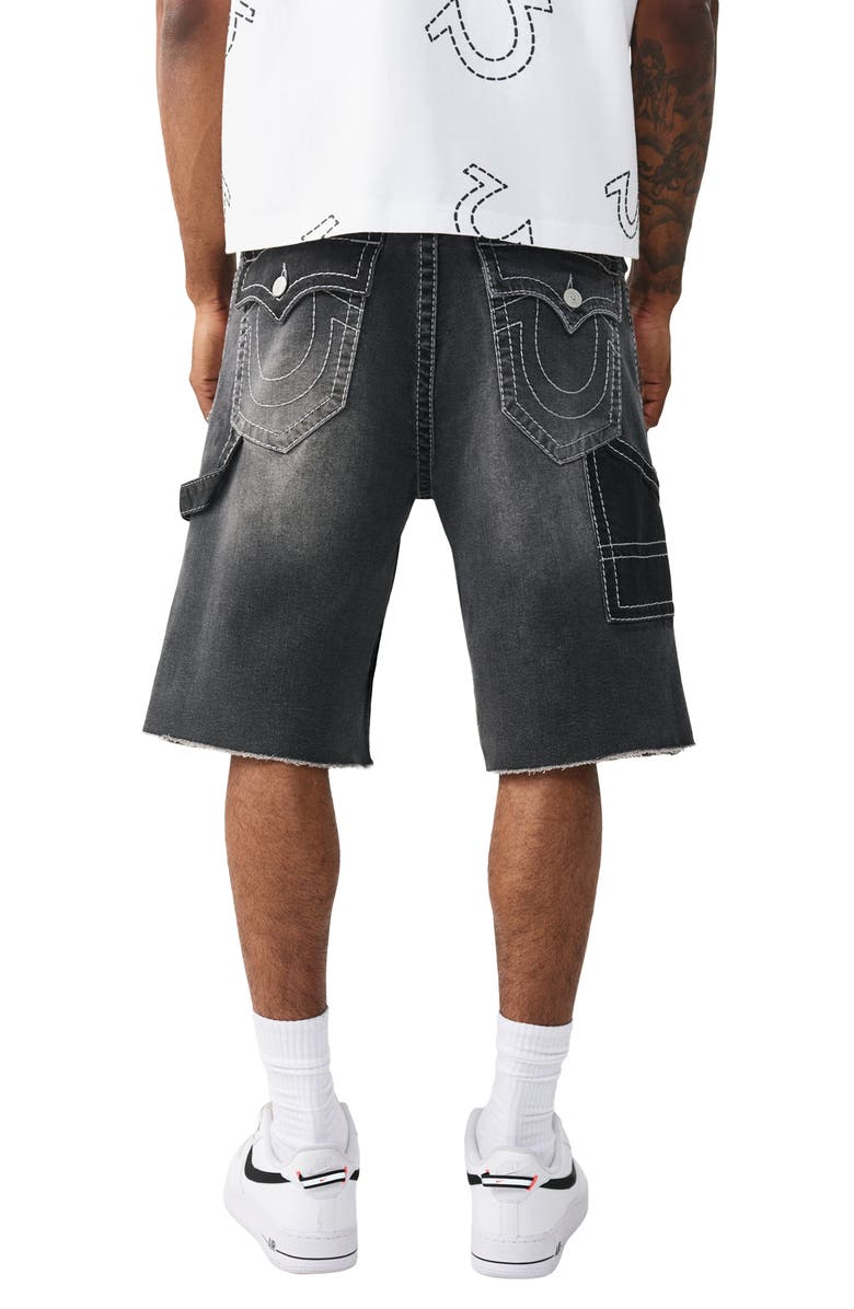 True Religion Vinny Big T Frayed Denim Carpenter Shorts, Alternate, color, Carbon Shine Black Wash