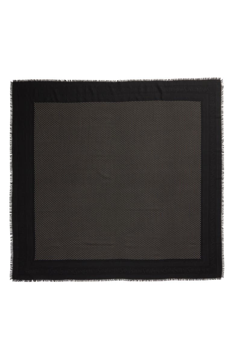 Saint Laurent Dots Logo Border Wool & Silk Square Scarf, Main, color,