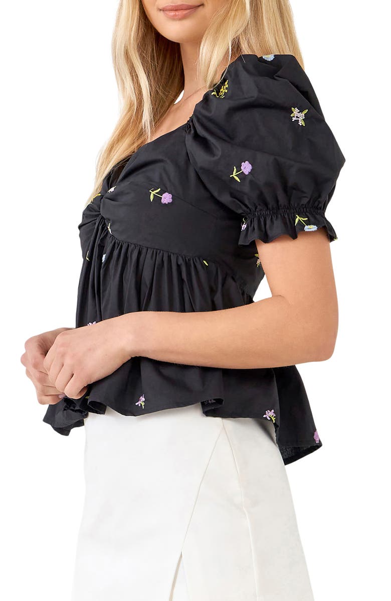 English Factory Floral Embroidered Puff Sleeve Babydoll Top, Alternate, color,