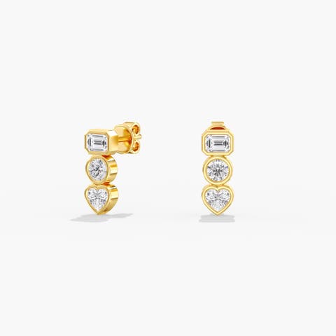 Multi-Shape Bezel Lab Diamond Studs in 14K Gold