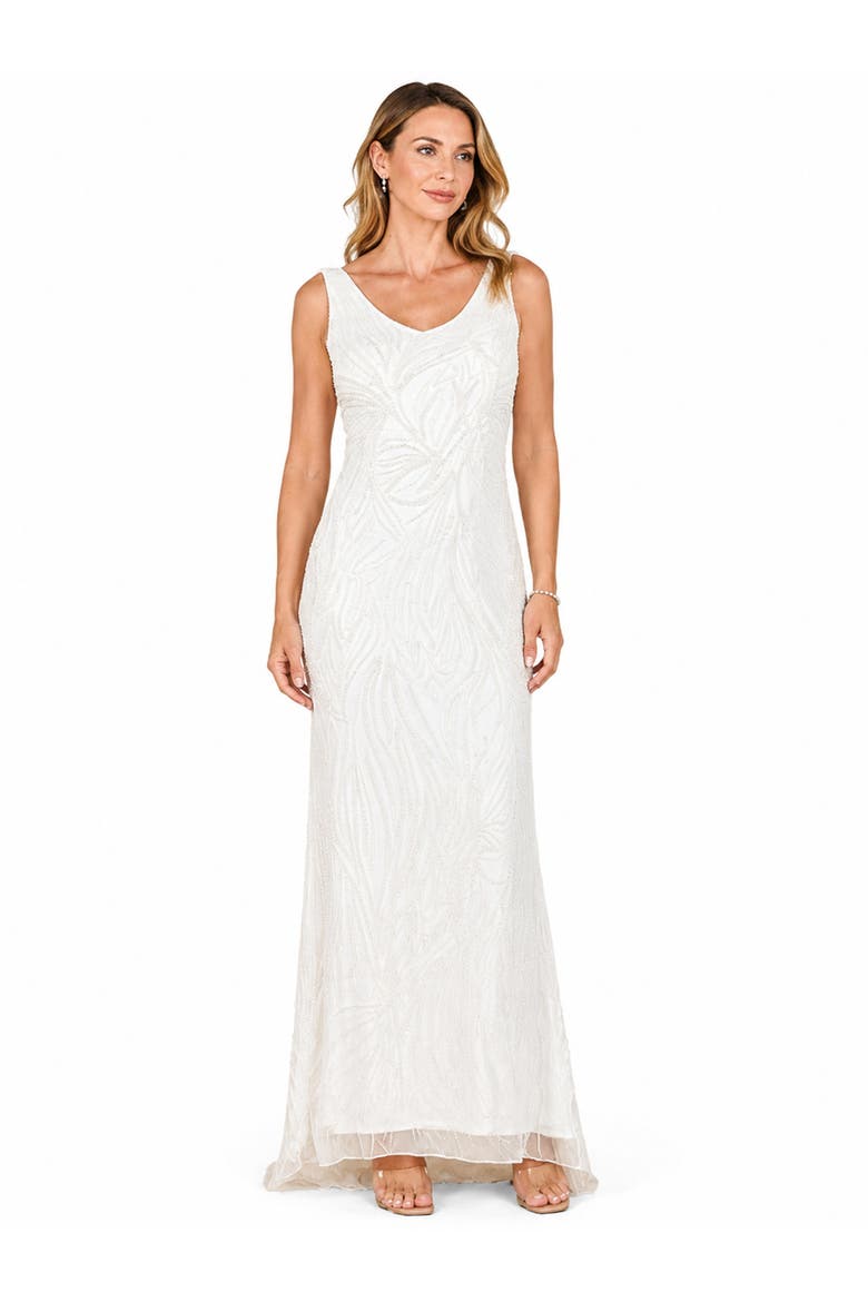 Beaded Faux-Wrap V-Neck Bridal Gown, Alternate, color, Ivory